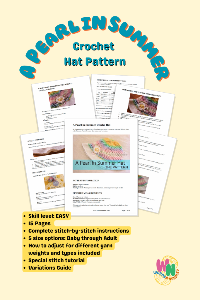 A Pearl In Summer Hat Pattern mockup from Bay crochet hat panama cloche style beanie WNN